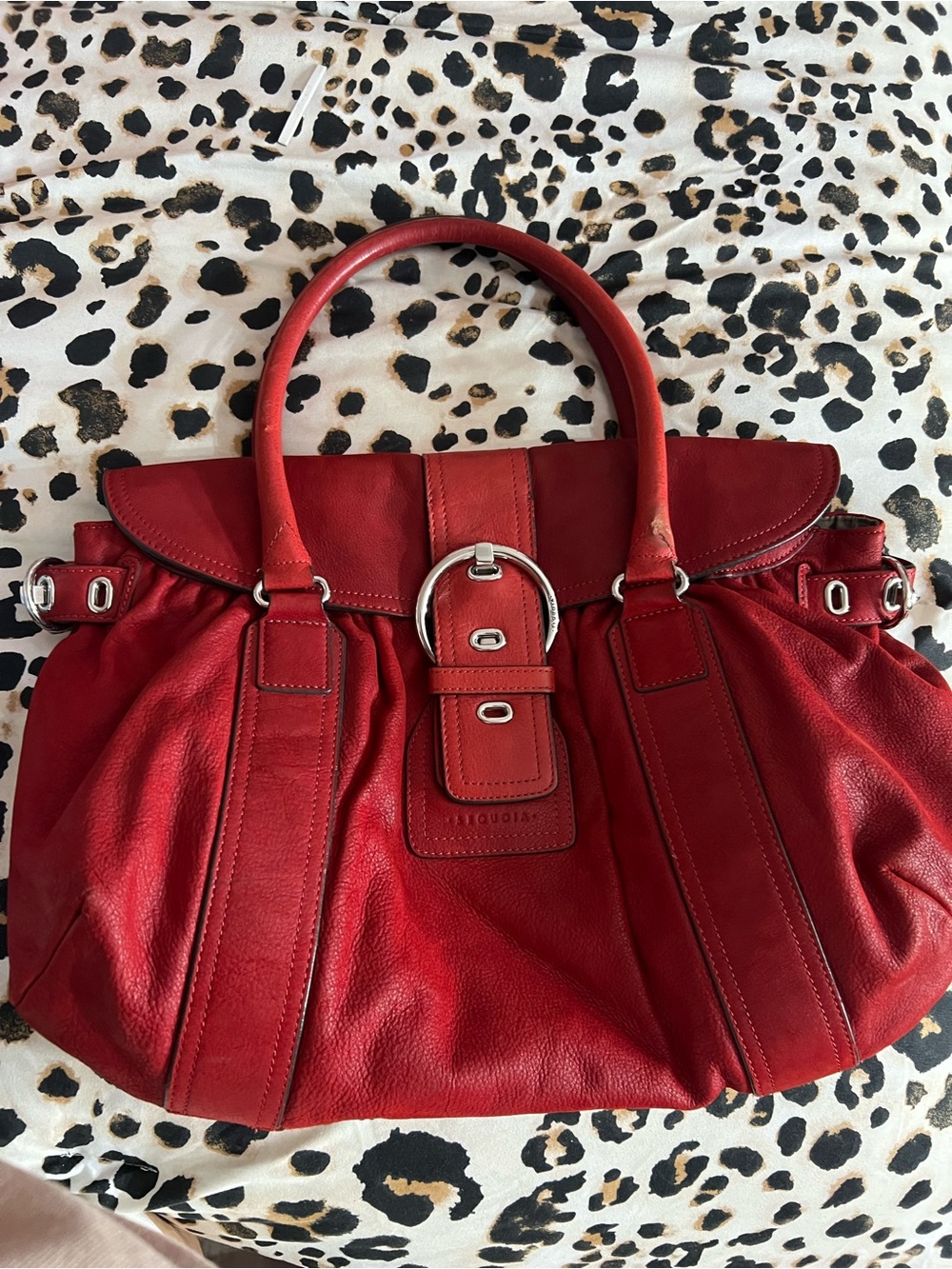 Sequoia Red Leather Buckle-Front Shoulder Bag